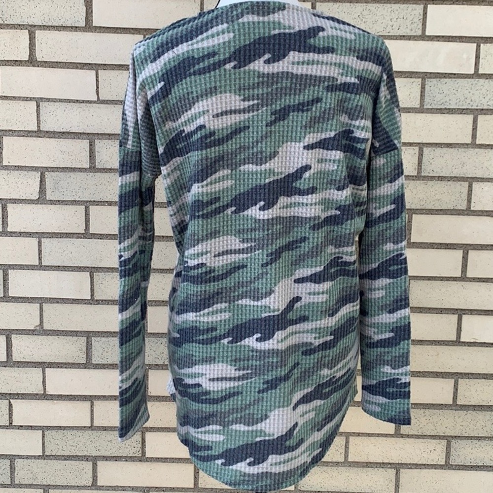 Cherish Green Camouflage Criss Cross Brushed Waffle Top - Picture 4 of 8